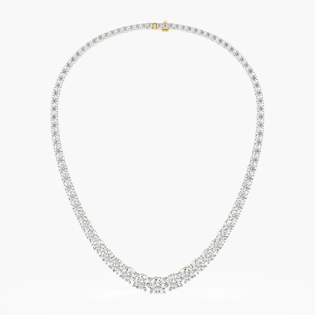 Classic Moissanite Single Line Necklace 18K Yellow Gold (42.05 Ct. Tw.) Round Cut Silver Strand Chain Engagement Anniversary