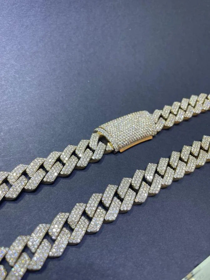 Luxira Jewels Luxury 10K Gold 20mm Cuban Chain Iced Moissanite Rhodium Plated Hip Hop Unisex Necklace IGI Certified Stylish