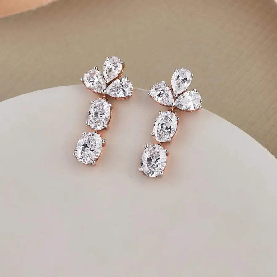 Luxury Multi Shape Moissanite Tennis Choker Necklace Earring Set Brass Rhodium Plated Tapered Baguette Cut Wedding Party Gift