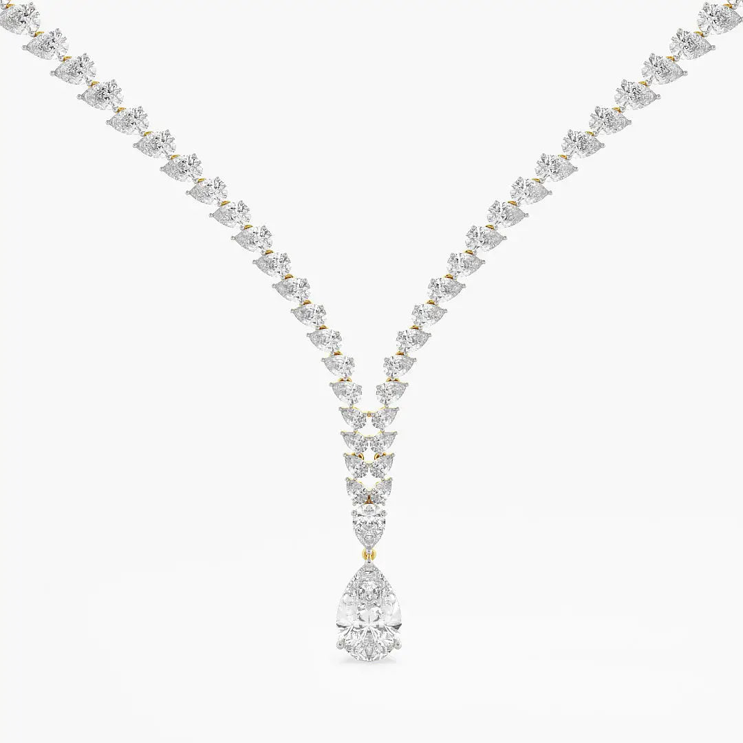 Timeless Lab Grown Zircon Pear Drop Necklace Earring Set Rhodium Plated 18K Yellow Gold (32.65 Ct. Tw.) Engagement Anniversary