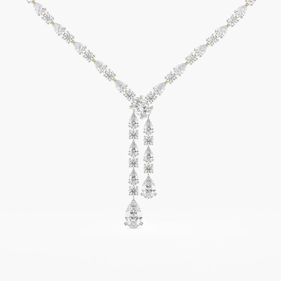 Fancy Moissanite Tapered Baguette Cut Drop Necklace in 18K Yellow Gold (40.80 Ct. Tw.) Women's Anniversary Engagement