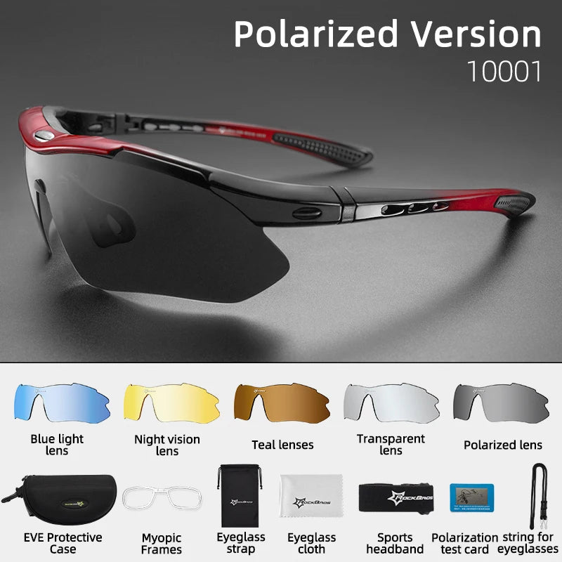 ROCKBROS Cycling Polarized glasses Bike Sunglasses Outdoor Sports Sunglasses MTB PC Goggles Eyewear 5/3 Lens Bicycle Accessory
