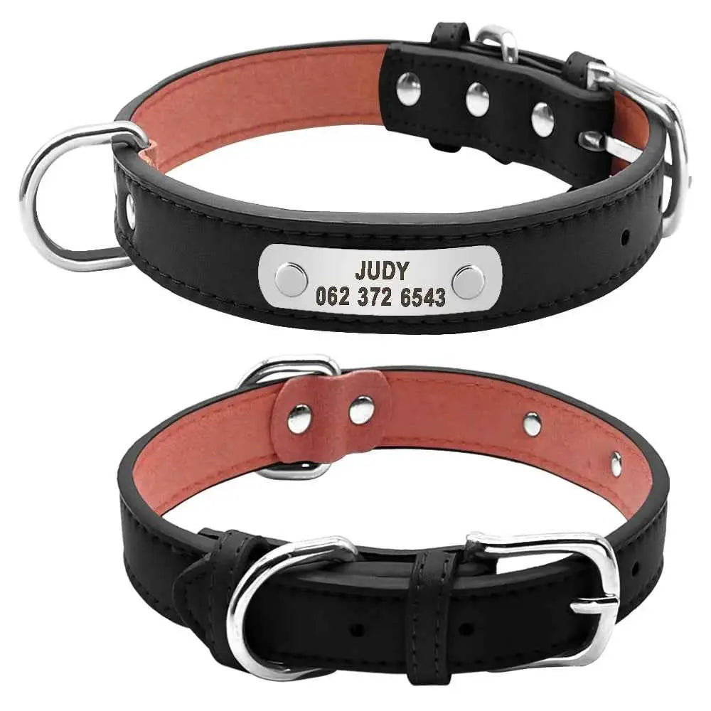 Large Durable Personalized Dog Collar PU Leather Padded Pet ID Collars Customized for Small Medium Large Dogs Cat 4 Size