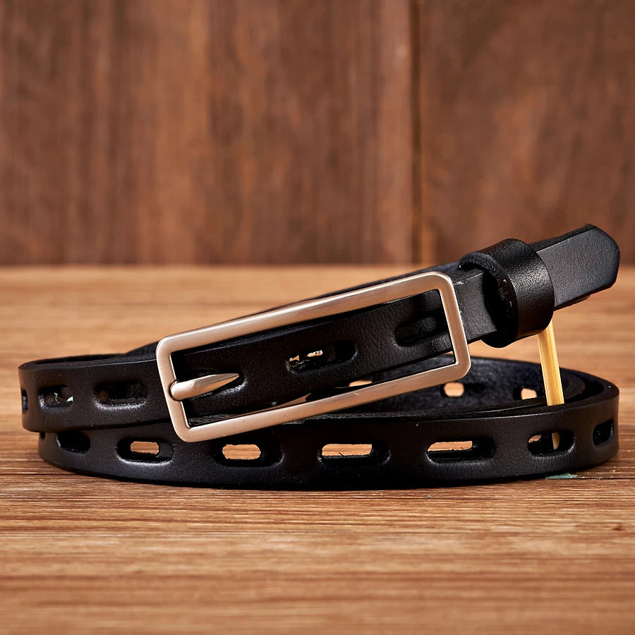 1.2CM Dress Decoration Knot Belt Strap Thin Women Belt Pin Buckle Genuine Leather Belt Women Real Cowskin Leather Female Belts