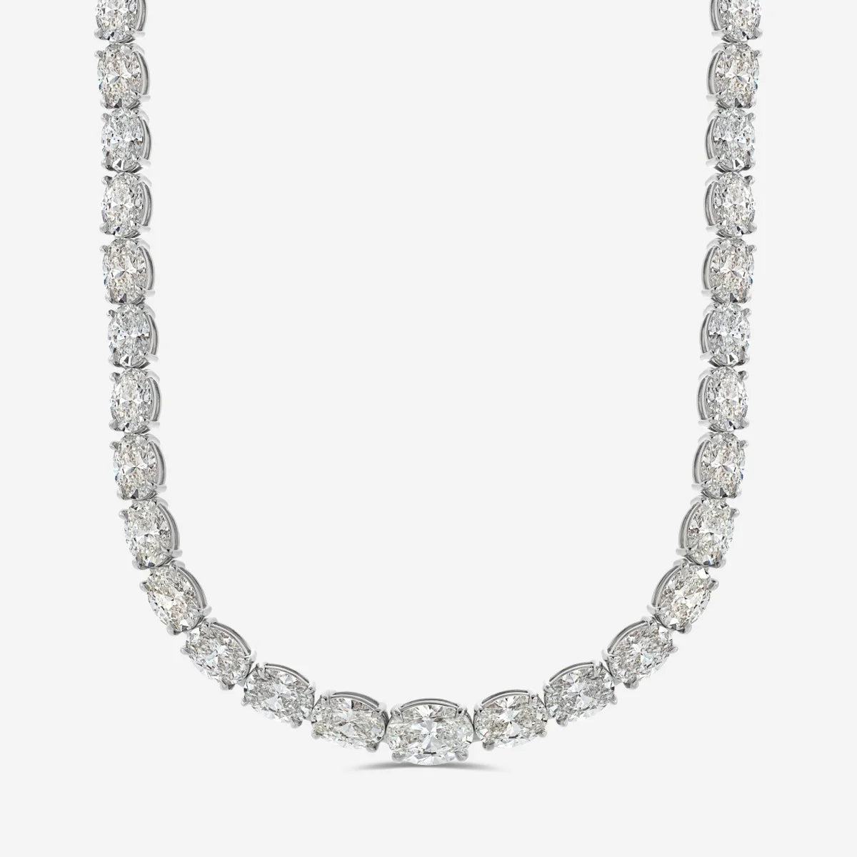 Personalized 18k Solid White Gold Oval Cut Lab Grown Diamonds Studded Fashionable Tennis Chain Necklace Fine Jewelry for Women's