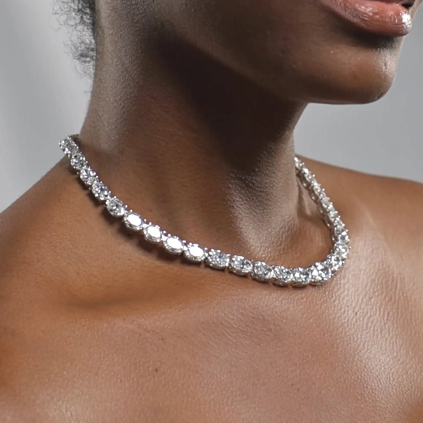 Personalized 18k Solid White Gold Oval Cut Lab Grown Diamonds Studded Fashionable Tennis Chain Necklace Fine Jewelry for Women's