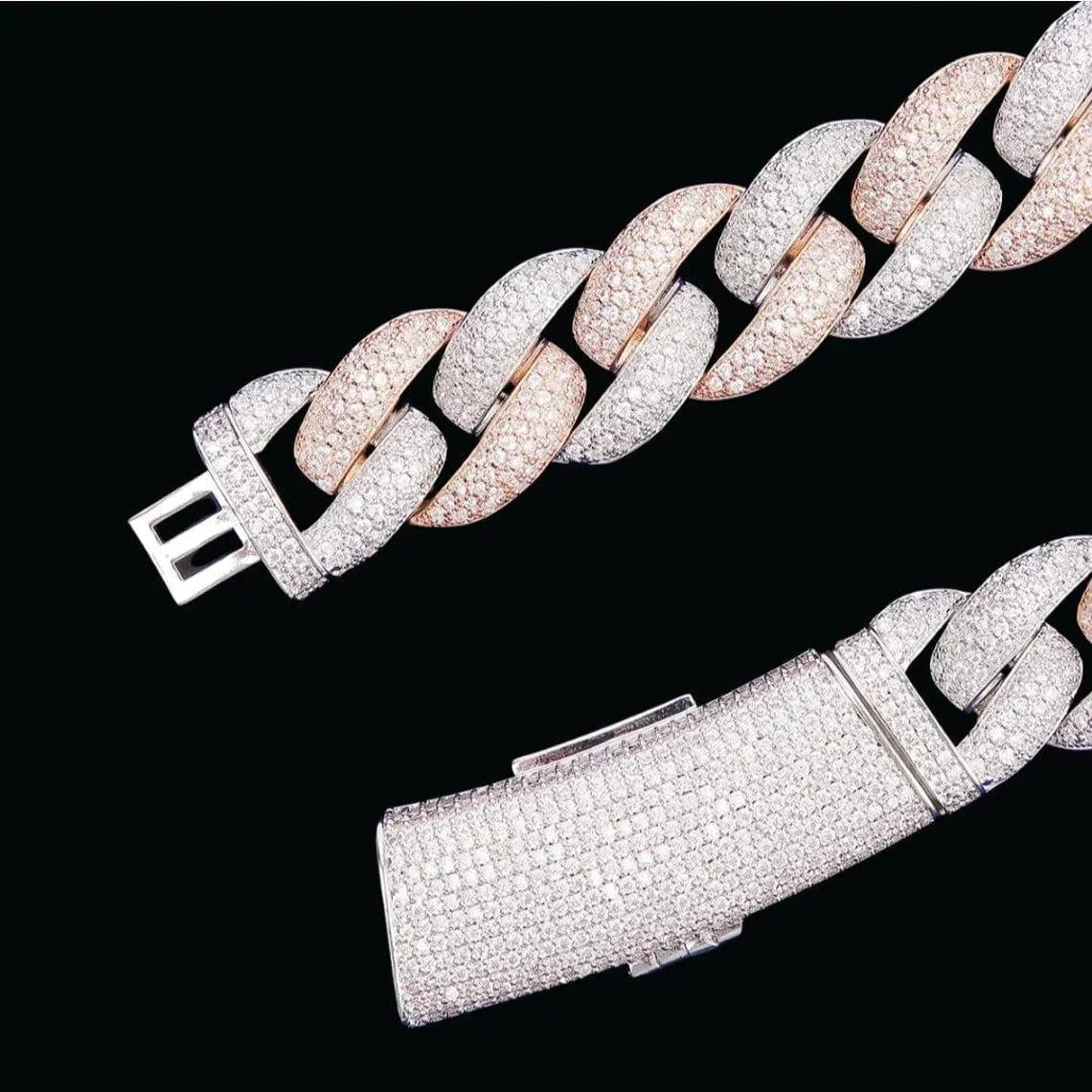 Premium 10K Rose Gold Cuban Link Chain 18mm Iced Moissanite Rhodium Plated Hip Hop Necklace Men IGI Certified Luxira Jewels