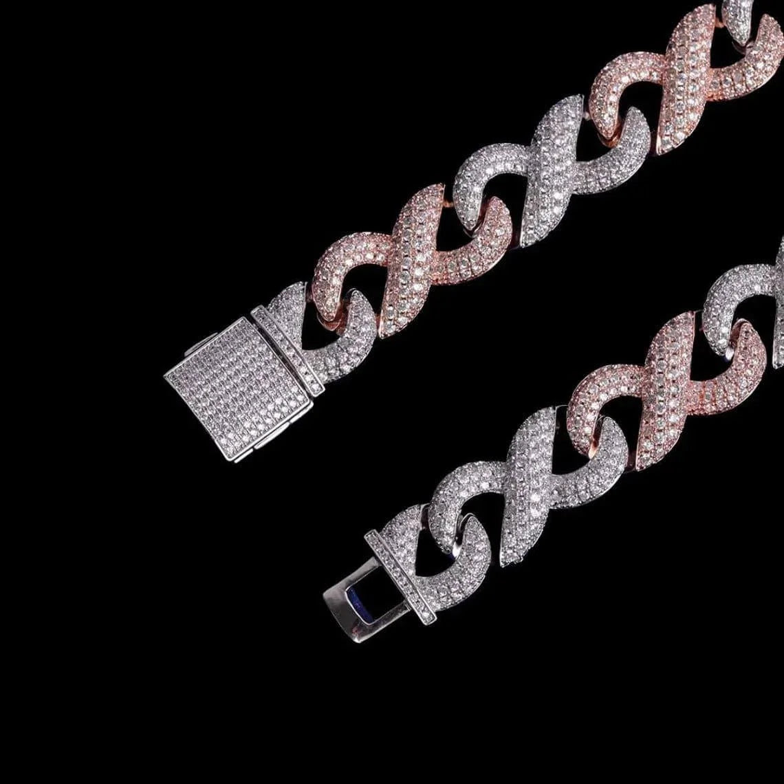 Luxury 16mm Men's Rhodium Plated Moissanite Hip Hop Chain Necklace 2 Row Prong Iced Out in 14K White Rose Gold Rapper Jewelry