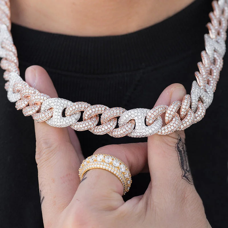 Luxira Jewels Silver Iced 20mm Cuban Link Chain Moissanite Diamonds Rhodium Plated IGI Certified Luxury Hip Hop Men's Necklace