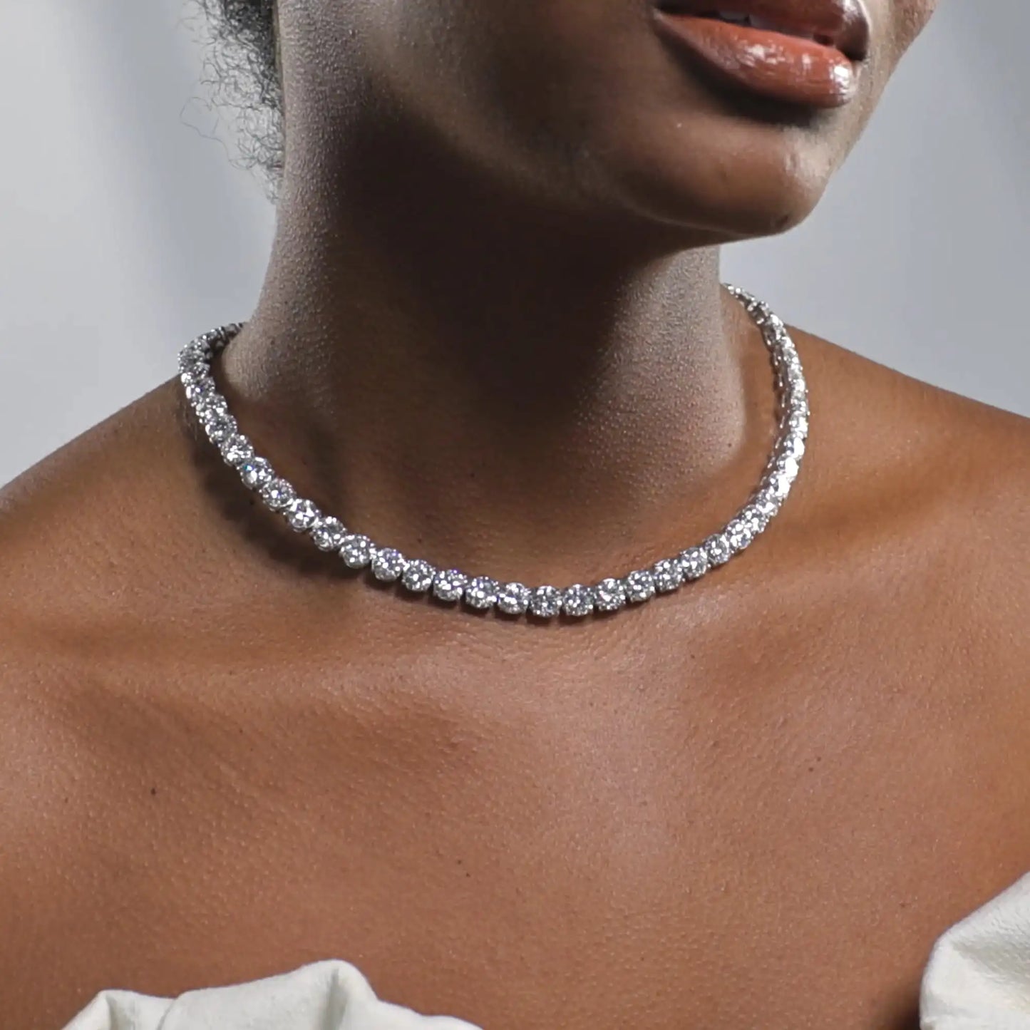 Round Cut Lab Diamond Studded 18K Pure Gold Hip Hop Style Tennis Chain Necklace Gift for Anniversary Wholesale Jewelry ODM OEM