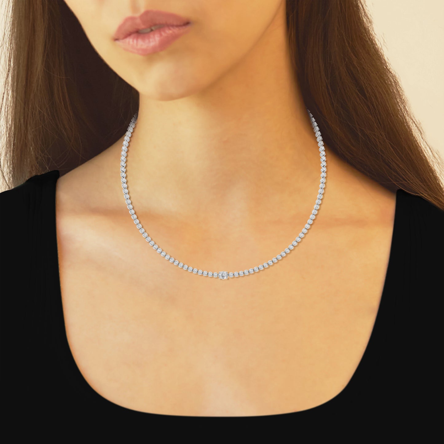 Fine Fashionable High Jewelry Lab Diamond Studded Tennis Chain Necklace in 18k Solid White Gold Classic Handmade Bridal Jewelry