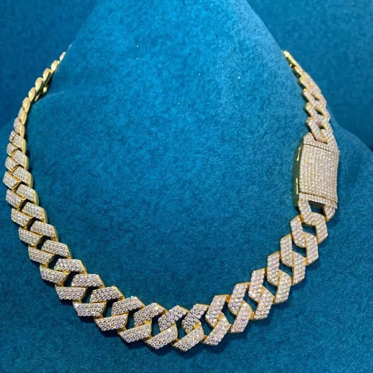 Luxira Jewels Luxury 10K Gold 20mm Cuban Chain Iced Moissanite Rhodium Plated Hip Hop Unisex Necklace IGI Certified Stylish