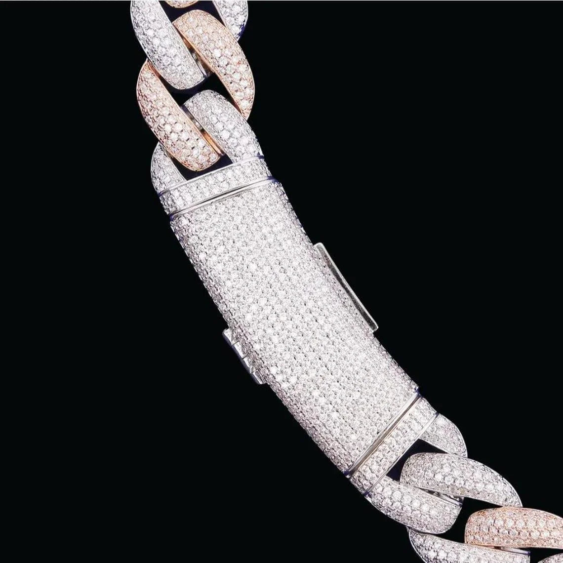 Premium 10K Rose Gold Cuban Link Chain 18mm Iced Moissanite Rhodium Plated Hip Hop Necklace Men IGI Certified Luxira Jewels