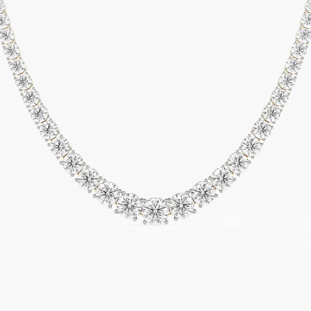 Classic Moissanite Single Line Necklace 18K Yellow Gold (42.05 Ct. Tw.) Round Cut Silver Strand Chain Engagement Anniversary