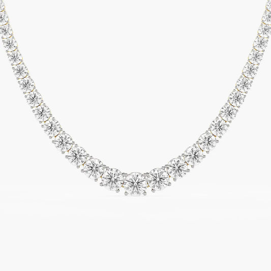 Classic Moissanite Single Line Necklace 18K Yellow Gold (42.05 Ct. Tw.) Round Cut Silver Strand Chain Engagement Anniversary