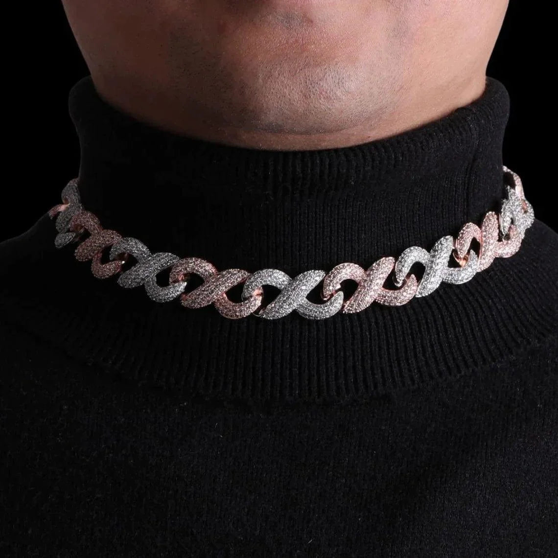 Luxury 16mm Men's Rhodium Plated Moissanite Hip Hop Chain Necklace 2 Row Prong Iced Out in 14K White Rose Gold Rapper Jewelry