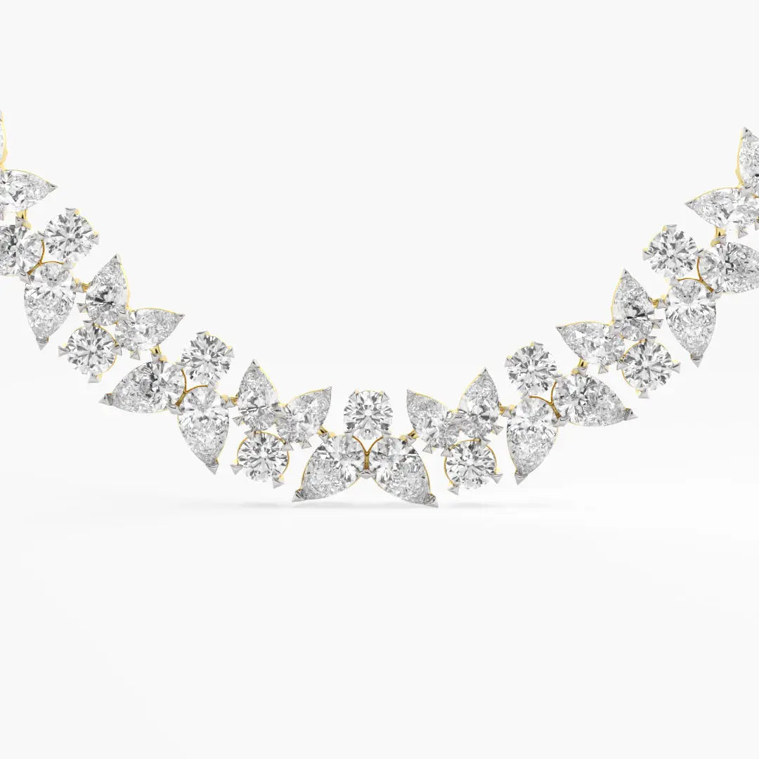 Fancy Moissanite Cluster Necklace 57.05 Ct. Tw. 14K Yellow & White Gold Sterling Silver Gift Engagement Party Strand