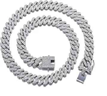 Round Shape Lab Grown Diamond 16inches Cuban Link Chain 18K Yellow Gold Diamond Necklace for Men Jewelry