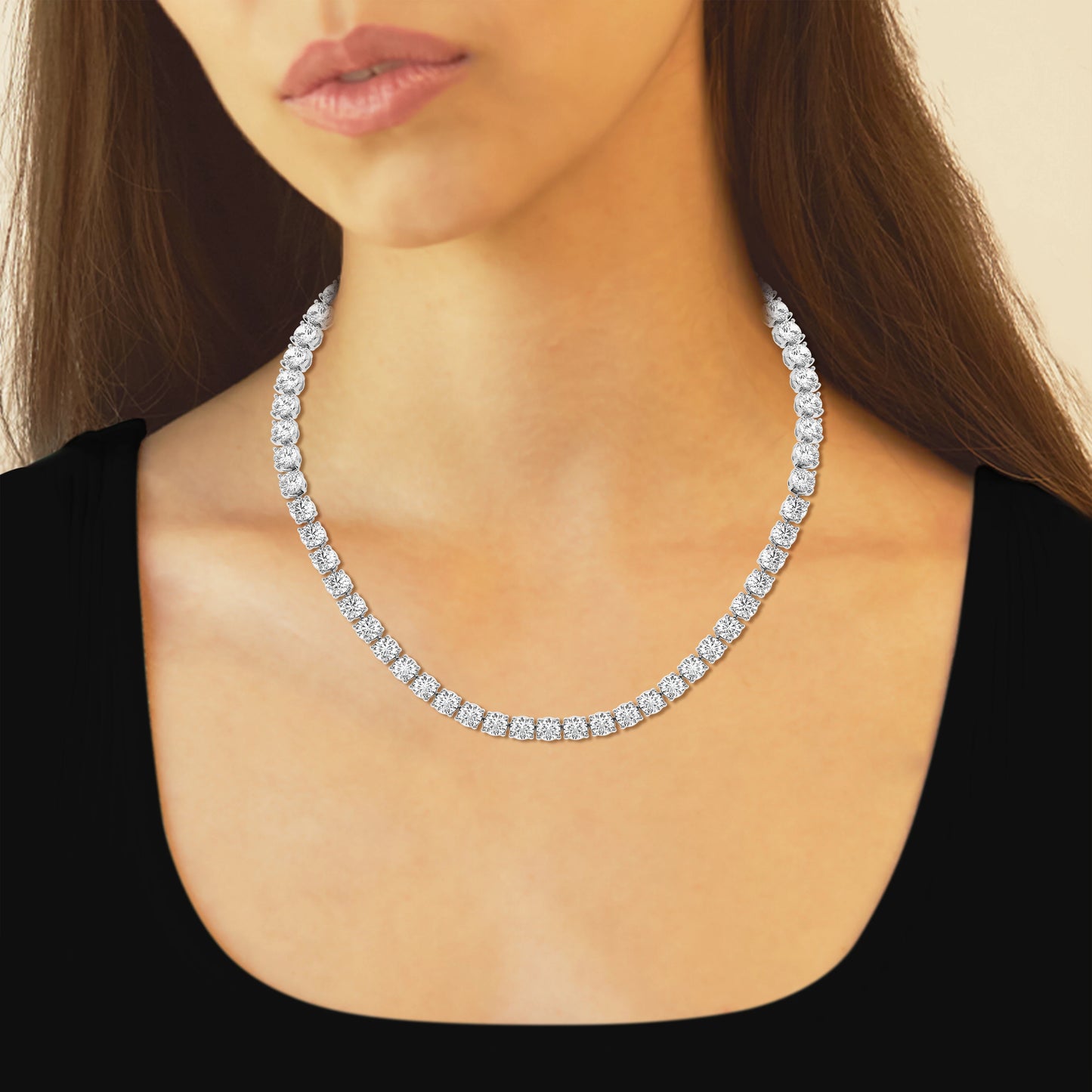Fine Fashionable High Jewelry Lab Diamond Studded Tennis Chain Necklace in 18k Solid White Gold Classic Handmade Bridal Jewelry