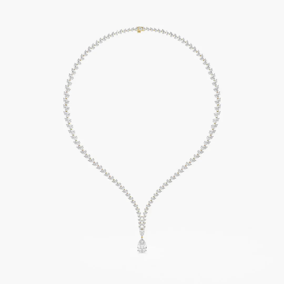 Timeless Lab Grown Zircon Pear Drop Necklace Earring Set Rhodium Plated 18K Yellow Gold (32.65 Ct. Tw.) Engagement Anniversary