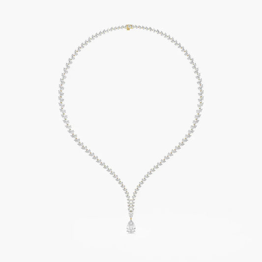 Timeless Lab Grown Zircon Pear Drop Necklace Earring Set Rhodium Plated 18K Yellow Gold (32.65 Ct. Tw.) Engagement Anniversary