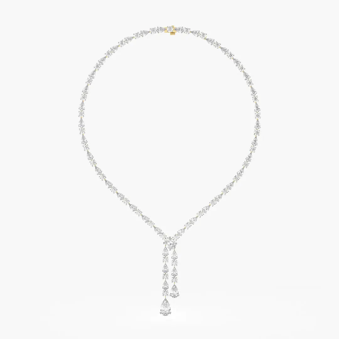 Timeless Lab Grown Zircon Pear Drop Necklace Earring Set Rhodium Plated 18K Yellow Gold (32.65 Ct. Tw.) Engagement Anniversary