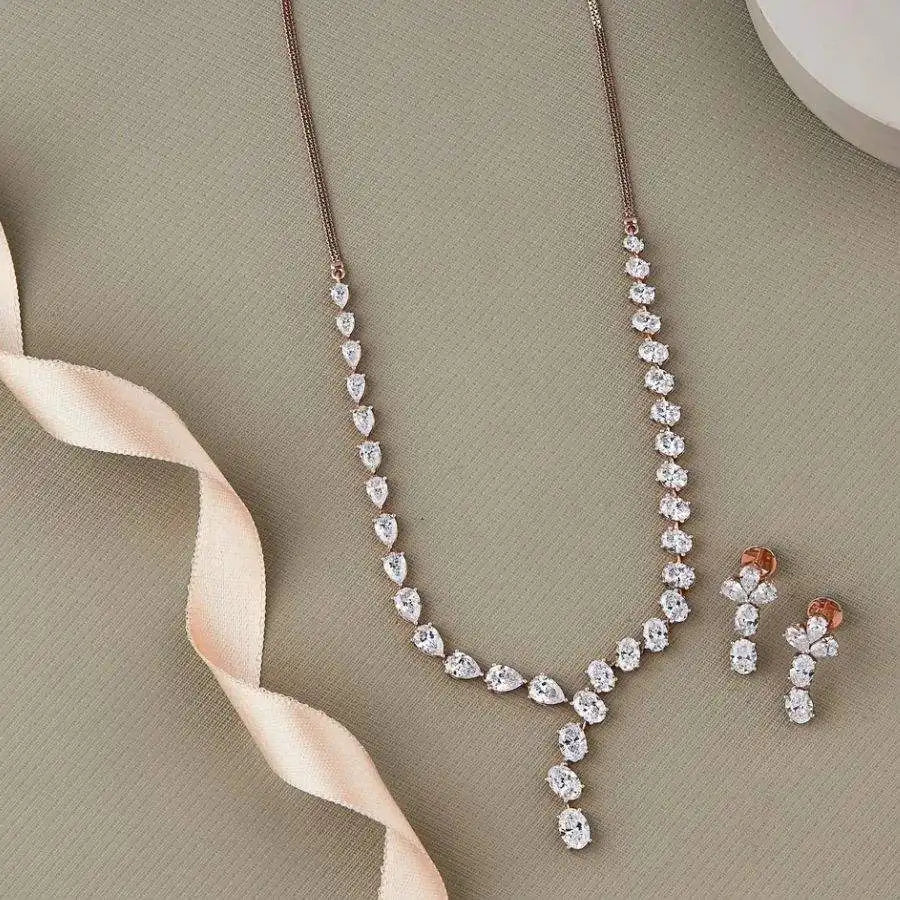 Luxury Multi Shape Moissanite Tennis Choker Necklace Earring Set Brass Rhodium Plated Tapered Baguette Cut Wedding Party Gift