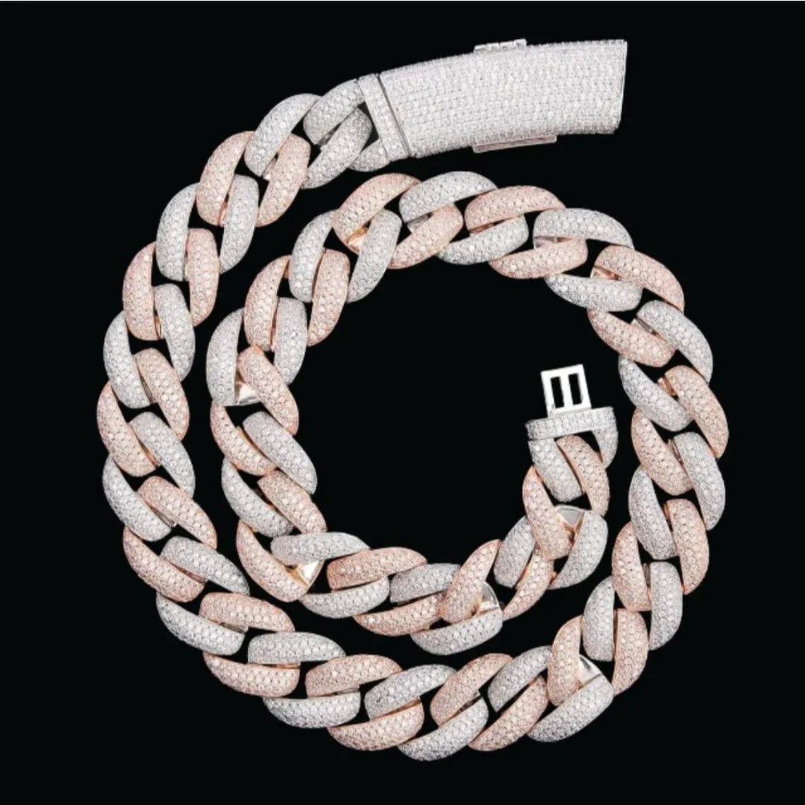 Premium 10K Rose Gold Cuban Link Chain 18mm Iced Moissanite Rhodium Plated Hip Hop Necklace Men IGI Certified Luxira Jewels