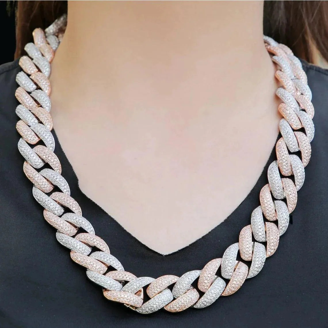 Premium 10K Rose Gold Cuban Link Chain 18mm Iced Moissanite Rhodium Plated Hip Hop Necklace Men IGI Certified Luxira Jewels