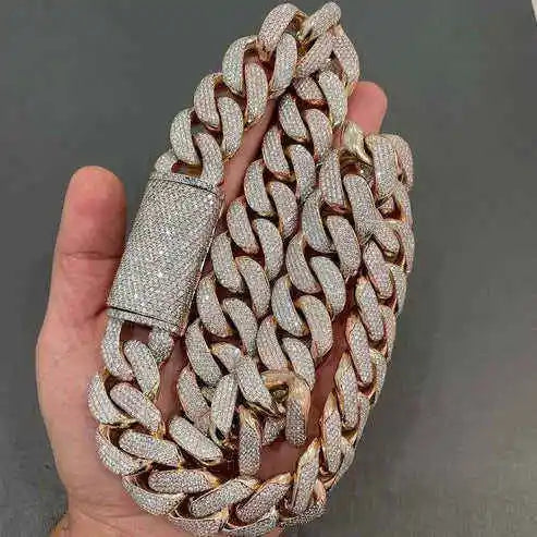 18mm Miami Cuban Link Chain 10k 14k Rose White Yellow Gold Rhodium Plated Moissanite Iced Hip Hop Men's Necklace Luxira Jewels