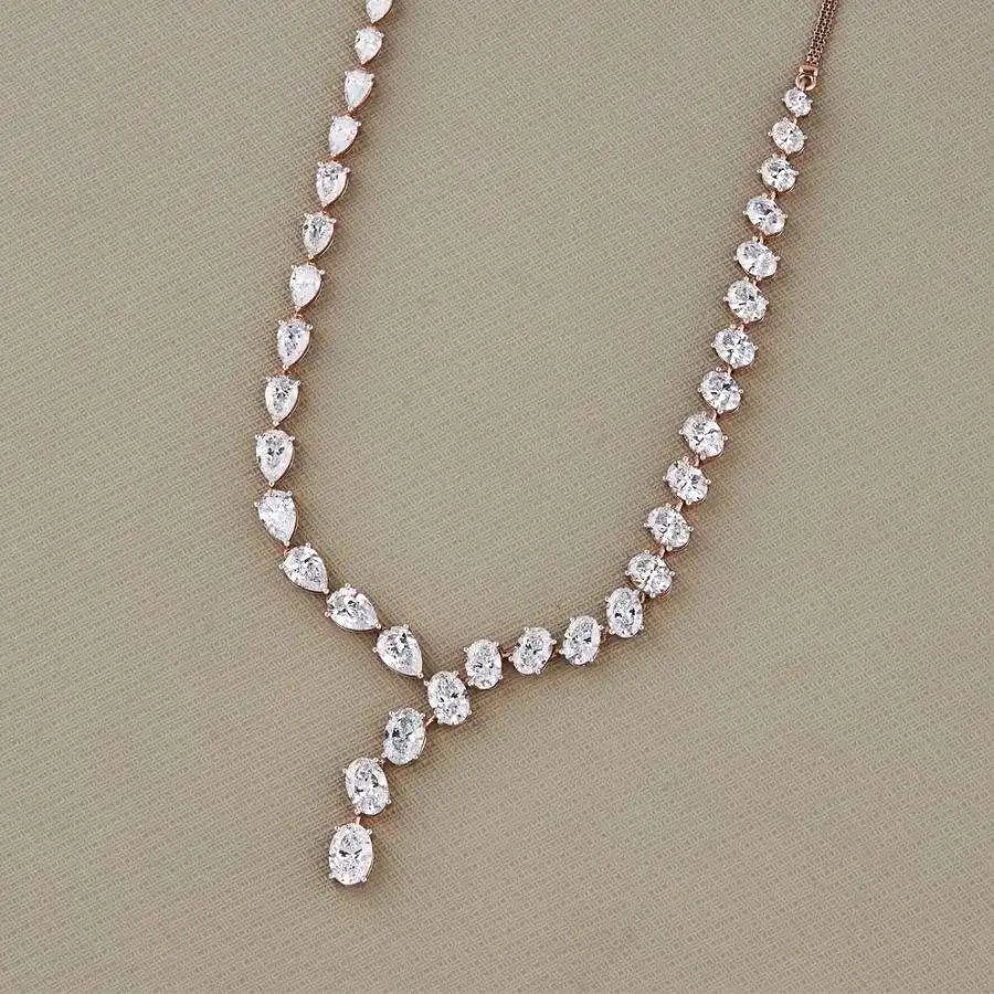Luxury Multi Shape Moissanite Tennis Choker Necklace Earring Set Brass Rhodium Plated Tapered Baguette Cut Wedding Party Gift