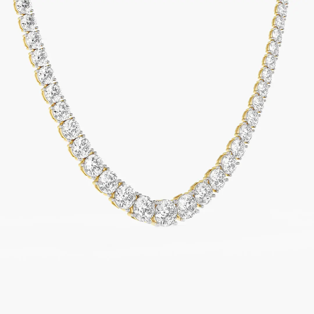 Classic Moissanite Single Line Necklace 18K Yellow Gold (42.05 Ct. Tw.) Round Cut Silver Strand Chain Engagement Anniversary