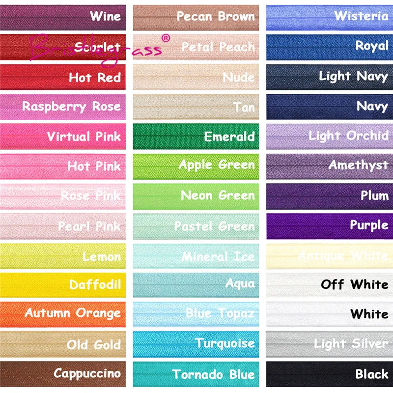 BRISTLEGRASS 2 5 10 Yard 3/4" 20mm Solid Shiny FOE Fold Over Elastic Spandex Satin Band Hair Tie Headband Dress Sewing Lace Trim