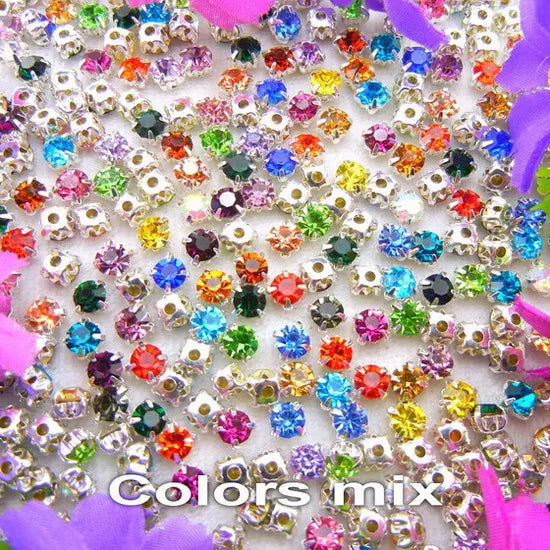 Colorful glass crystal Silver claw setting 3mm 4mm  5mm 6mm 7mm 8mm nice colors Sew on rhinestone beads bags wedding dress diy