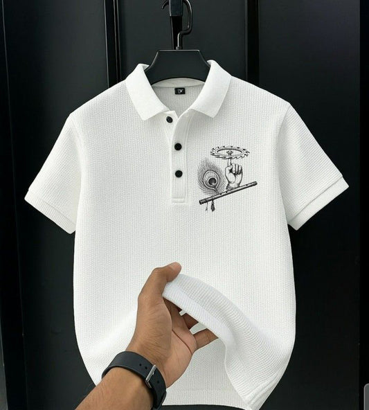 Men's Premium Graphic Polo Shirt - White Cotton Blend