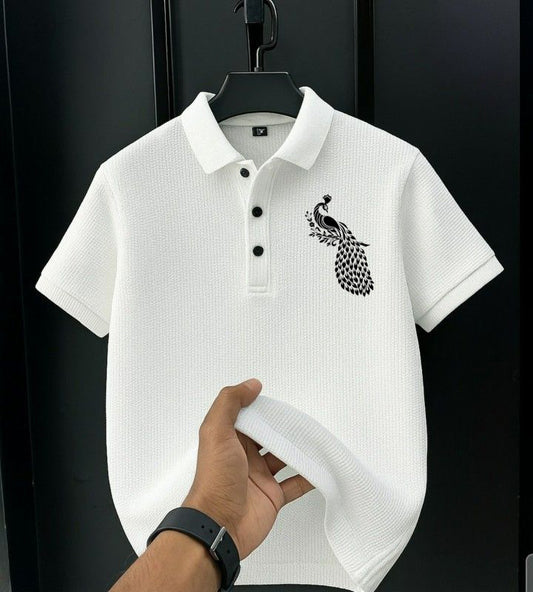 Men's Premium Graphic Polo Shirt - White Cotton Blend