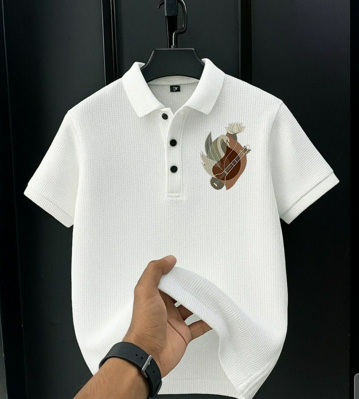 Men's Premium Graphic Polo Shirt - White Cotton Blend