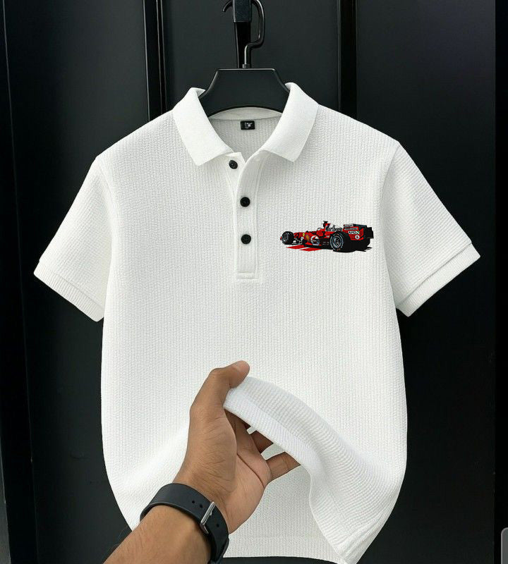Men's Premium Graphic Polo Shirt - White Cotton Blend