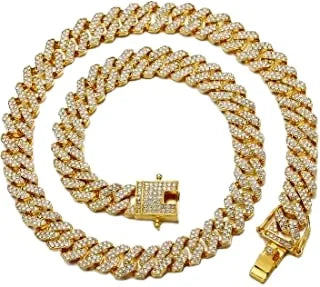 Round Shape Lab Grown Diamond 16inches Cuban Link Chain 18K Yellow Gold Diamond Necklace for Men Jewelry
