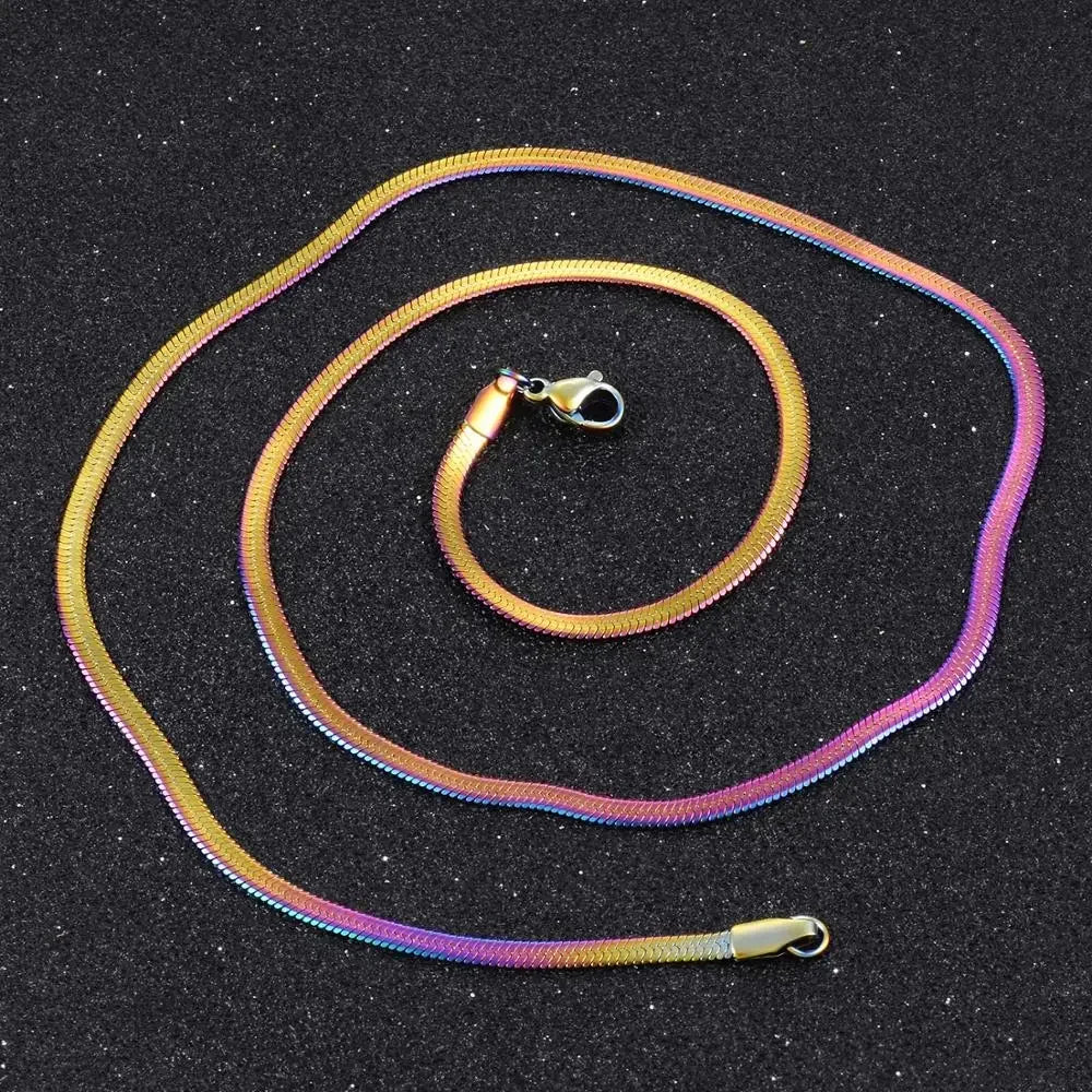 Width 3mm Stainless Steel Flat Necklace Gold Color Waterproof  Filmy Snake Chain Men Gift Jewelry Various Length