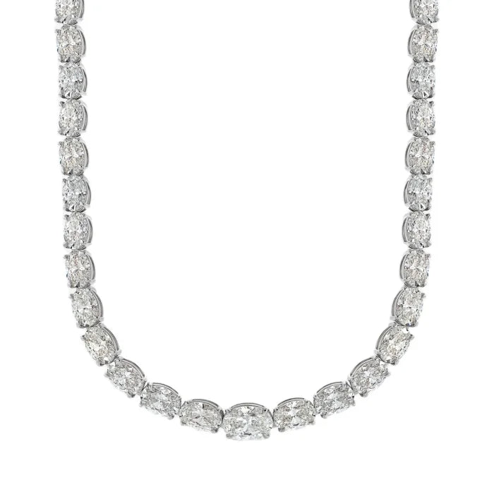 Personalized 18k Solid White Gold Oval Cut Lab Grown Diamonds Studded Fashionable Tennis Chain Necklace Fine Jewelry for Women's