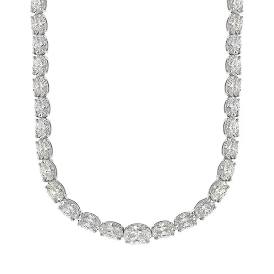 Personalized 18k Solid White Gold Oval Cut Lab Grown Diamonds Studded Fashionable Tennis Chain Necklace Fine Jewelry for Women's