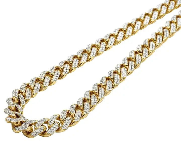 Miami Cuban Chocker Chain Necklace  Hip Hop Style Cuban Link Diamond Necklace Chain 14K Yellow Gold Iced Out Chains Bracelet