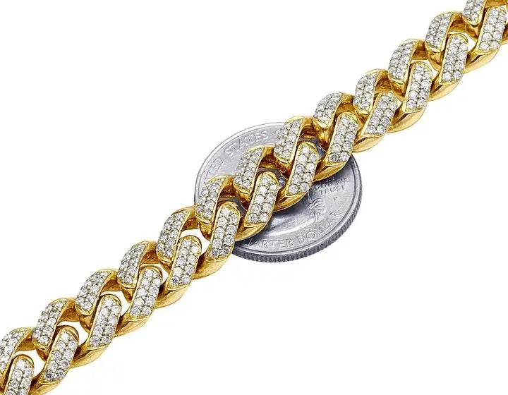 Miami Cuban Chocker Chain Necklace  Hip Hop Style Cuban Link Diamond Necklace Chain 14K Yellow Gold Iced Out Chains Bracelet